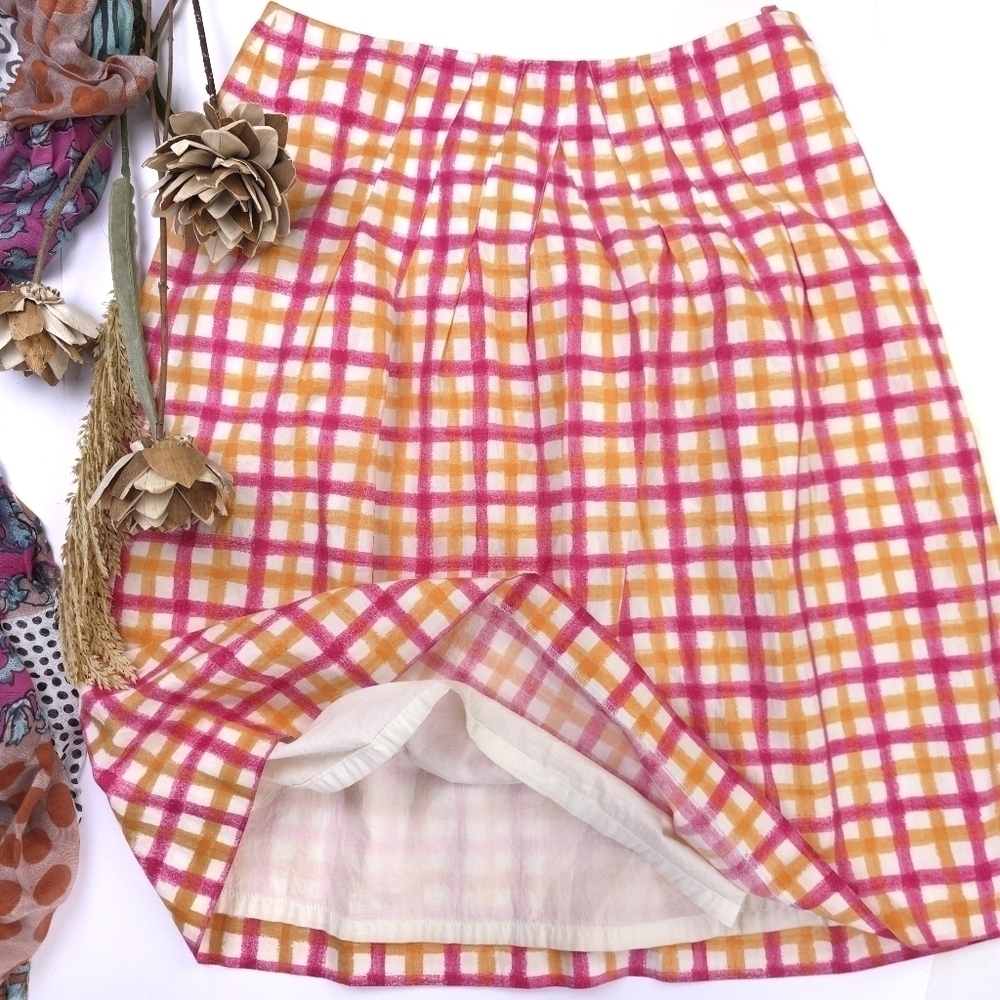 Talbots Plaid Pink and Orange Cotton Plaid Women's Skirt Sz 8